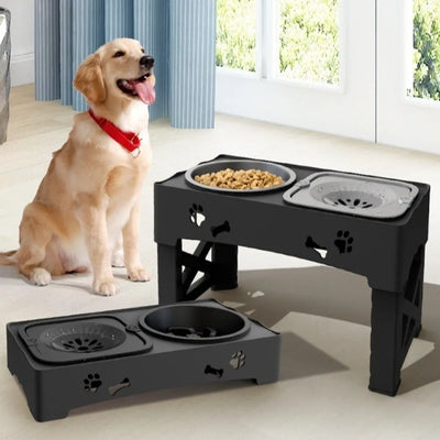3-in-1 adjustable pet feeder, double bowls for dogs and cats, elevated pet feeder, adjustable dog bowl, ergonomic pet feeding station, mess-free pet feeder, stainless steel pet bowls, best feeder for large dogs, pet feeding solutions, modern pet bowl set.
