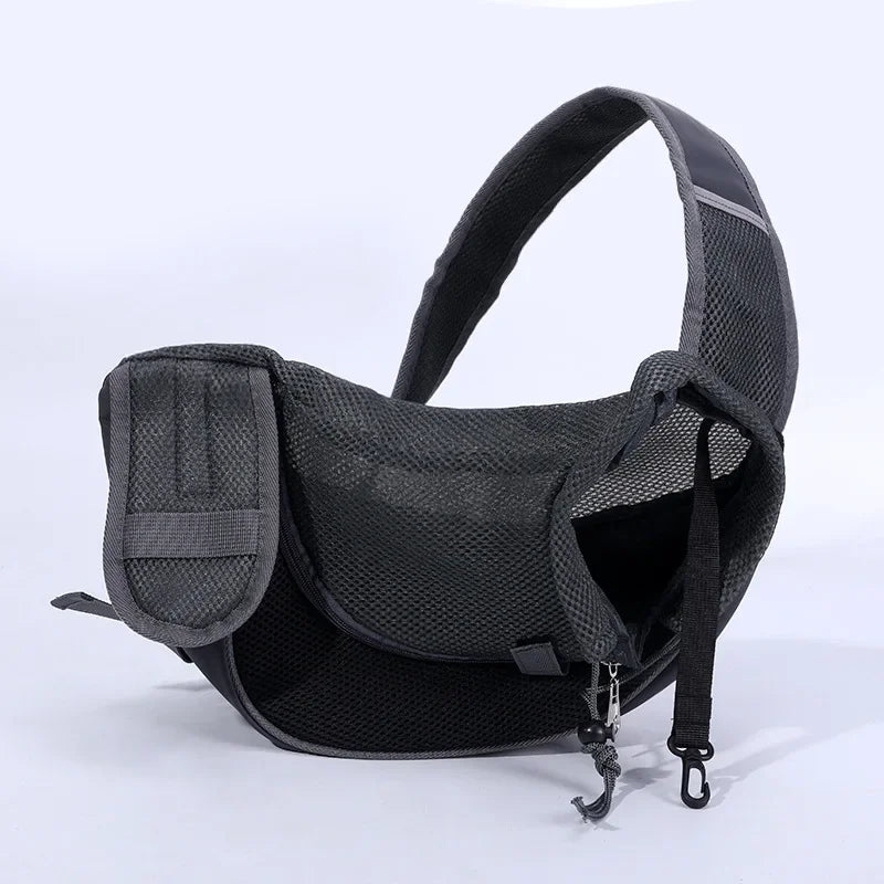 Black and gray sling bag on a white background