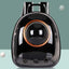Black pet backpack with transparent sphere on a light blue background