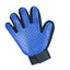 Blue grooming glove with black accents on a white background