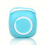 Blue portable speaker with a circular design on a white background