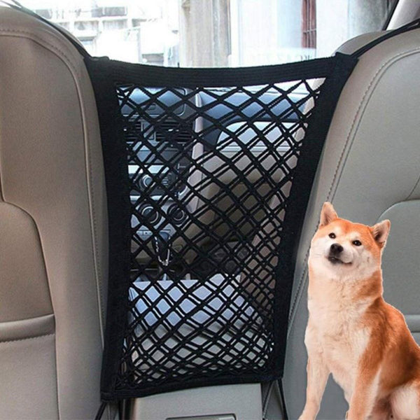 Car seat organizer with a dog sitting next to it