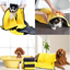 Collage of a yellow pet towel being used on various pets in different settings.