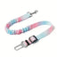 Colorful dog leash with a car seat belt clip on a white background