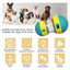 Dog toy with text and icons indicating its benefits for dogs' well-being.
