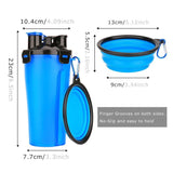 Blue pet water bottle and bowl set with measurements 