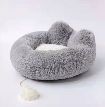 Gray fluffy pet bed 