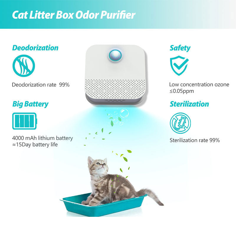 Cat Litter Box Odor Purifier with features listed 