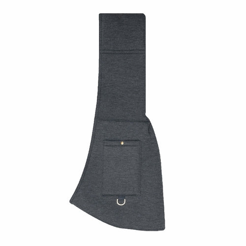 Gray guitar case with a pocket on a white background