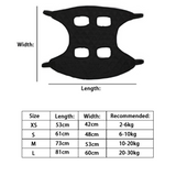 Measurement chart for a product with dimensions and weight recommendations.