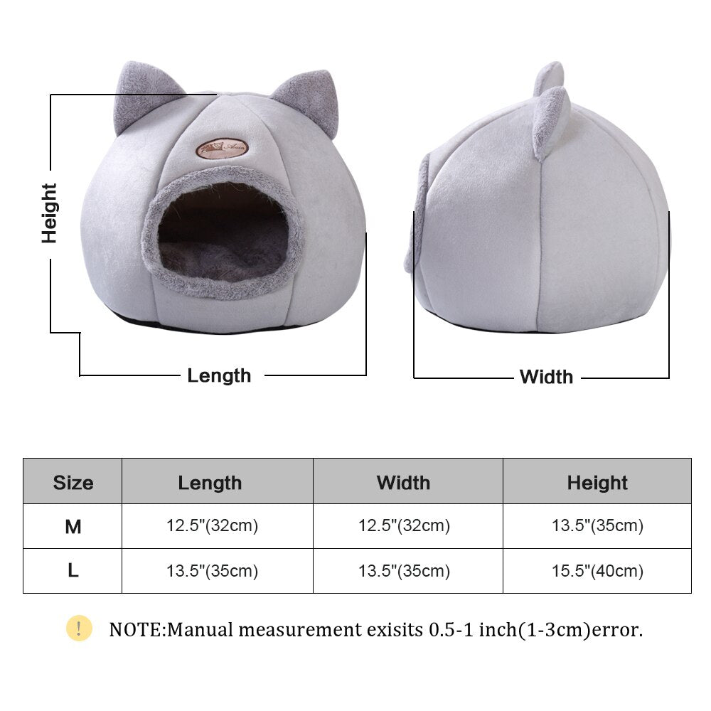 Gray pet bed with measurements 