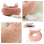 Collage of a pink plush pet bed with compression feature 