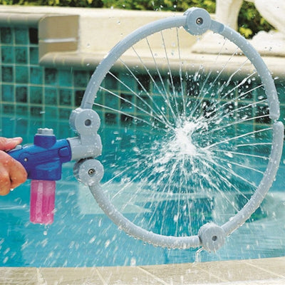 Water gun spraying water onto a pool with a circular water effect