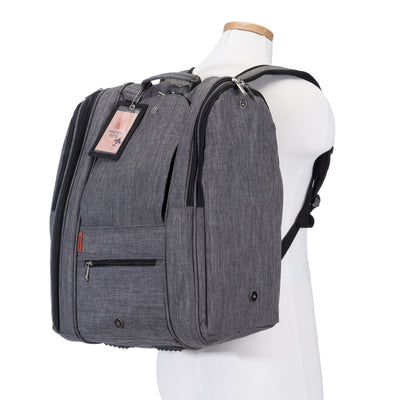 Gray backpack on a mannequin 