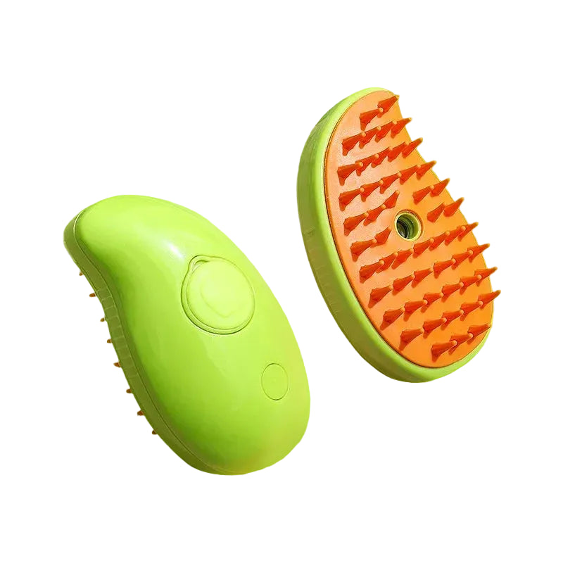 Green and orange grooming tool on a green background