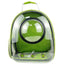Green pet carrier with transparent front on a white background