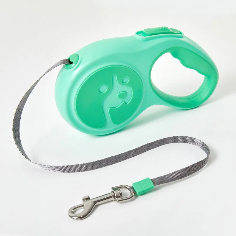 Green retractable dog leash on a white background