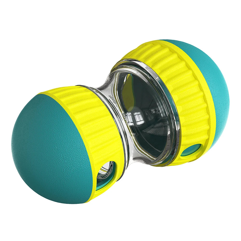 Two dumbbells with green and yellow rubber covers
