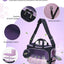 Pet carrier with features highlighted on a purple background