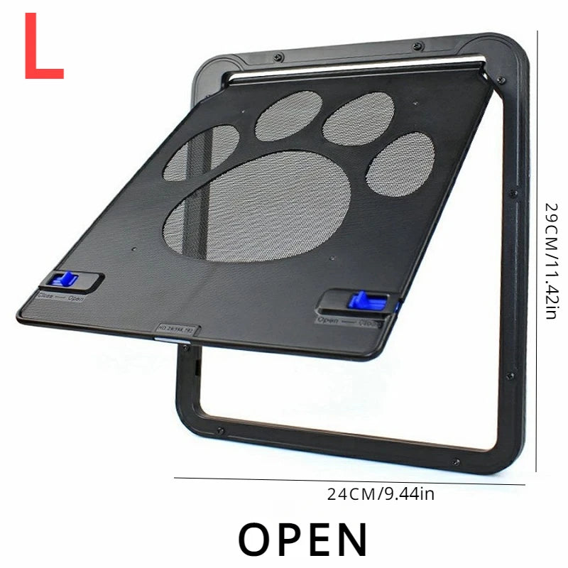 Pet door with paw print design on a white background