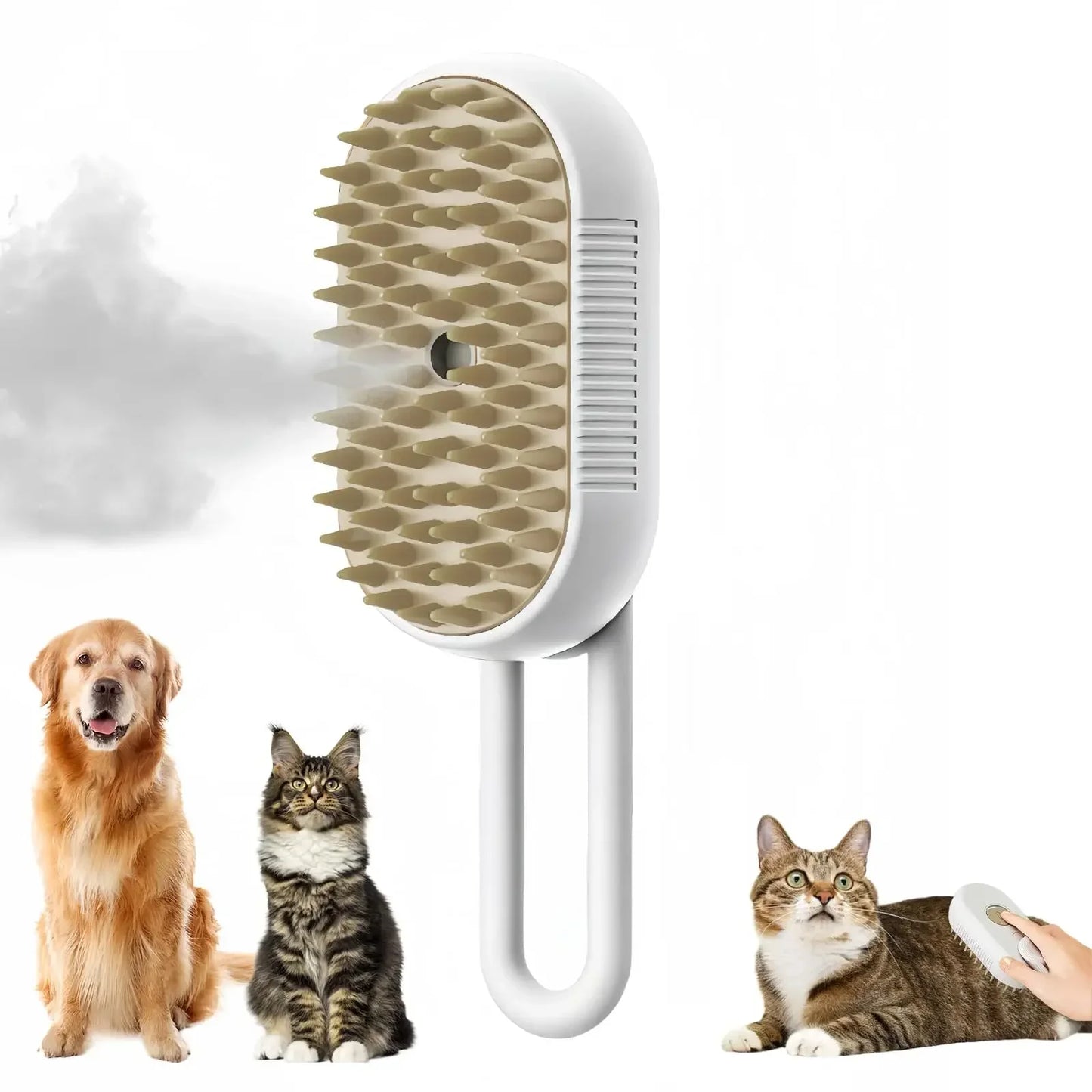Pet grooming brush with a dog and cats on a white background