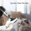 Pet hair removal tool being used on a cat on a couch with text 'Quickly Clean Pet Hair'.