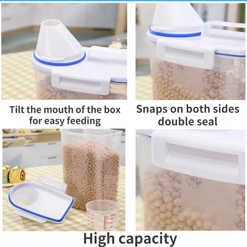 Product features of a food storage container with text on its benefits.