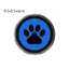 Round object with blue center and black paw print, dimensions 9.5x9.5x4cm, on a white background.