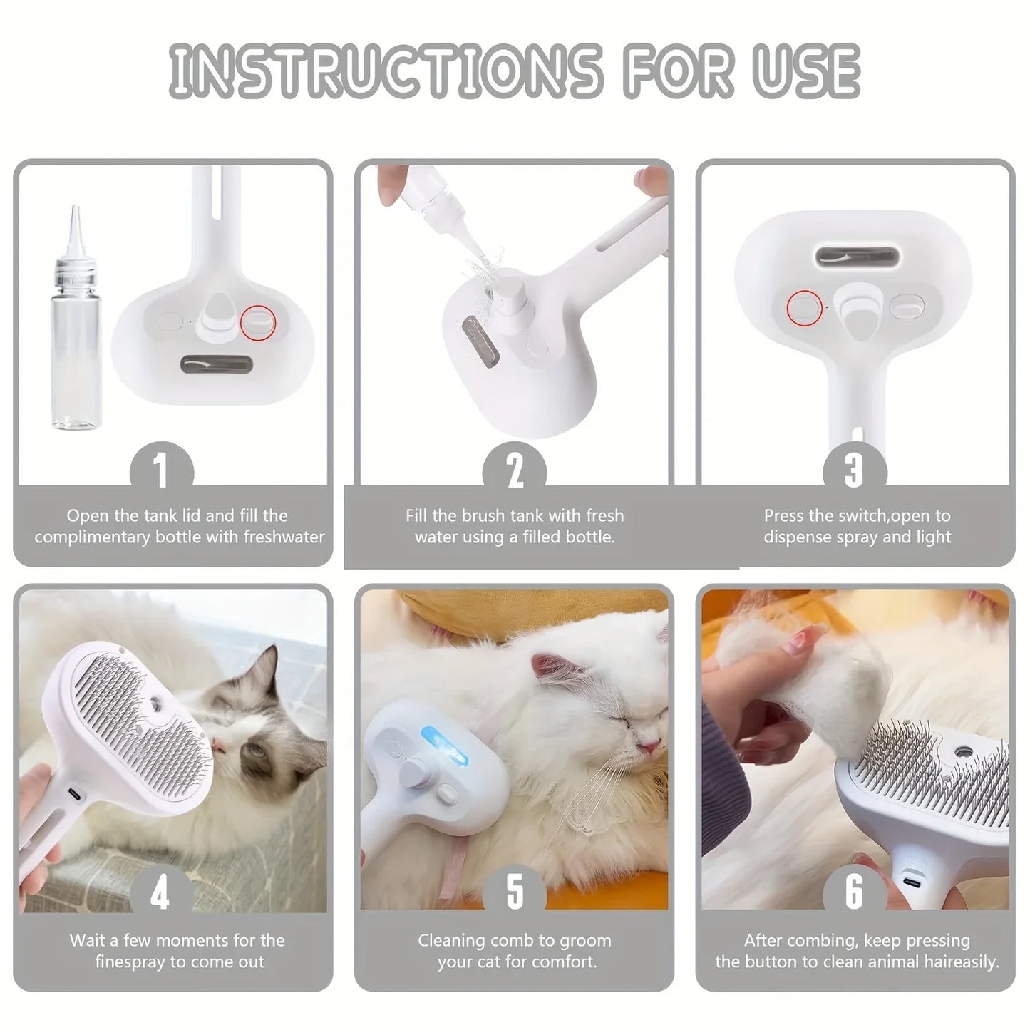 Floating Hair Removal, Cleaning & Styling Brush for Dogs & Cats