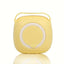 Yellow portable device with a circular design on a white background
